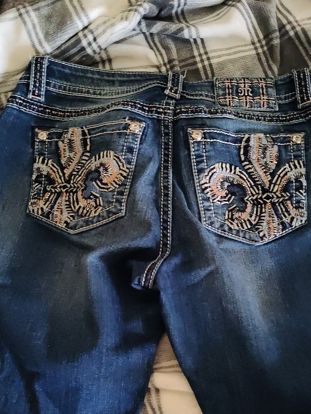 Miss Me Dark Blue Bootcut Jeans with Embroidered Fleur-de-Lis